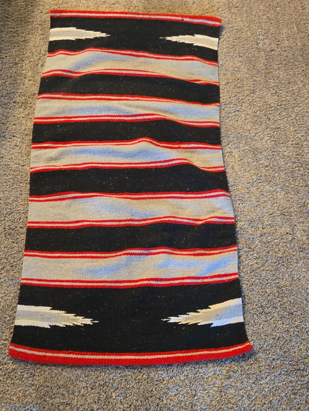 Striped Black, Gray & Red Saddle Blanket Style Rug 58" X 28"